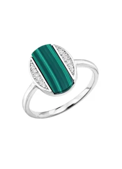 New BADER Damenring mit Zirkonia und Malachit