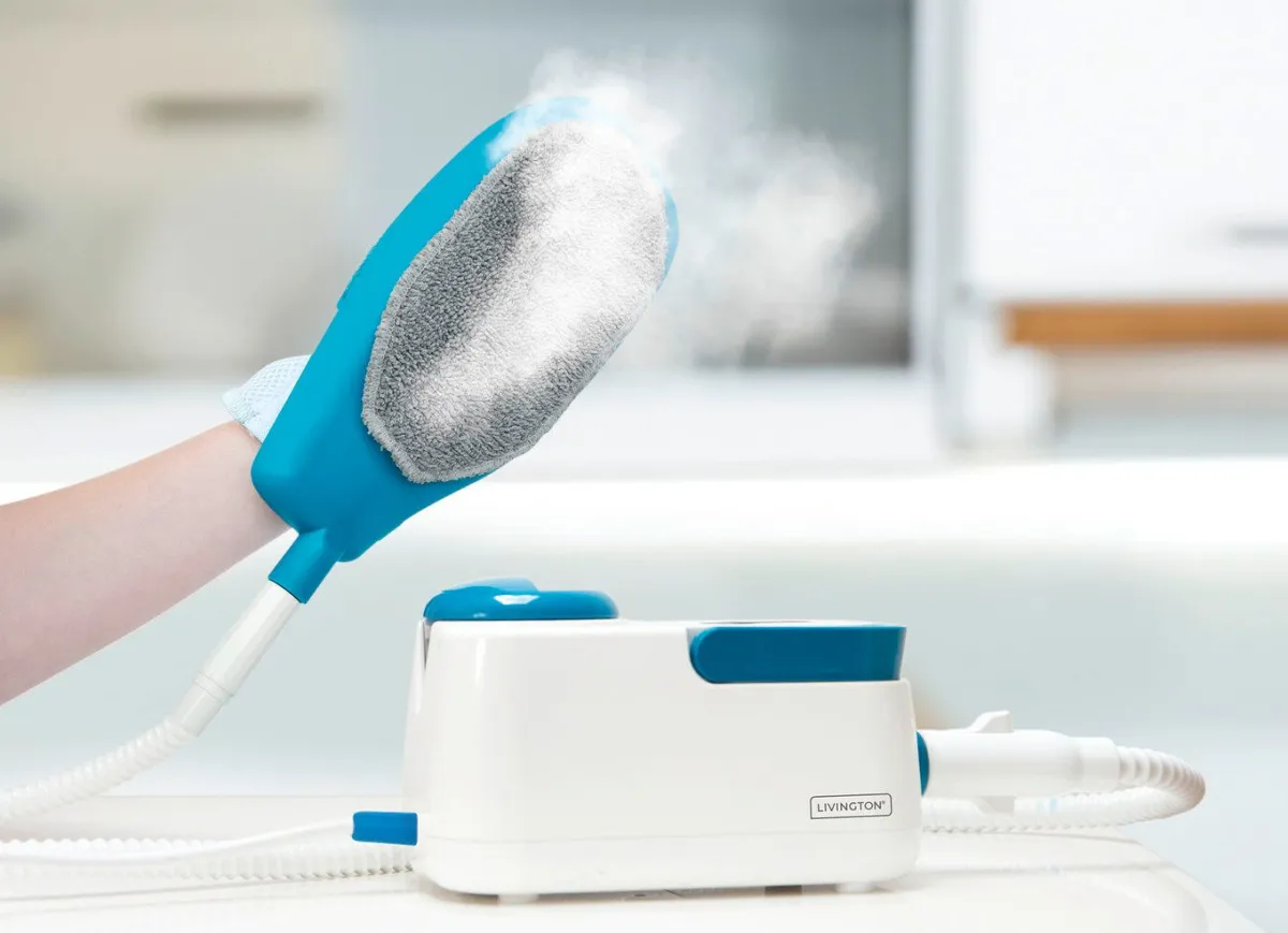 Hot LIVINGTON Dampfreiniger SteamTouch WEISS-BLAU
