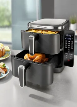 Discount BADER Digitale Doppelkammer-Heißluftfritteuse „FryUP“ GRAU