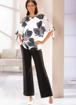 BADER Doppellagiges Shirt mit Chiffon-Überwurf ECRU-SCHWARZ-HELLBRAUN