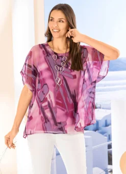 Outlet BADER Doppellagiges Shirt mit Chiffon-Überwurf BEERE-ROSENHOLZ