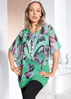 BADER Doppellagiges, ponchoförmiges Longshirt GRÜN-FLIEDER