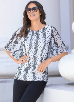BADER Doppellagiges Shirt mit Chiffon-Überwurf in 2 Farben SCHWARZ-WEISS