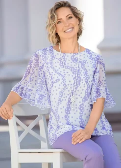 BADER Doppellagiges Shirt mit Chiffon-Überwurf in 2 Farben FLIEDER-WEISS