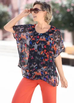BADER Doppellagiges Shirt mit Chiffon-Überwurf SCHWARZ-ORANGE-BLAU