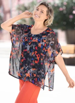 BADER Doppellagiges Shirt mit Chiffon-Überwurf SCHWARZ-ORANGE-BLAU