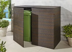 Best BADER Doppel-Mülltonnenschrank mit witterungsbeständigem Kunststoffgeflecht BRAUN