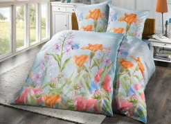 Outlet DORMISETTE Bettwäsche-Garnitur mit floralen Dessin BLAU