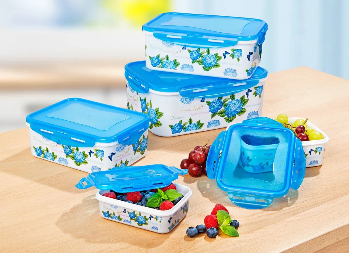 Sale BADER Dosen-Set eckig, 10-teilig mit schönem Hortensien-Dekor BLAU