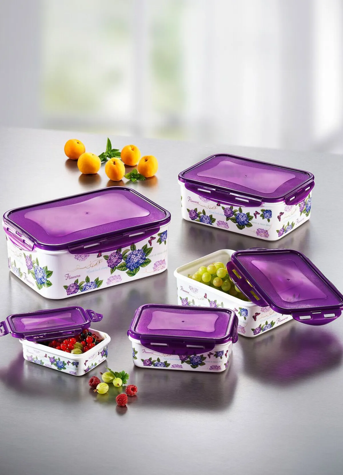 Sale BADER Dosen-Set eckig, 10-teilig mit schönem n-Dekor HORTENSIE