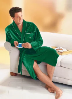 Discount BADER Doubleface Bademantel mit kleinem Stickereimotiv GRÜN
