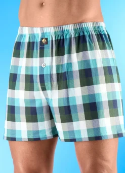 Hot BADER Dreierpack Boxershorts mit Karodessin 3X KHAKI-PETROL-WEISS