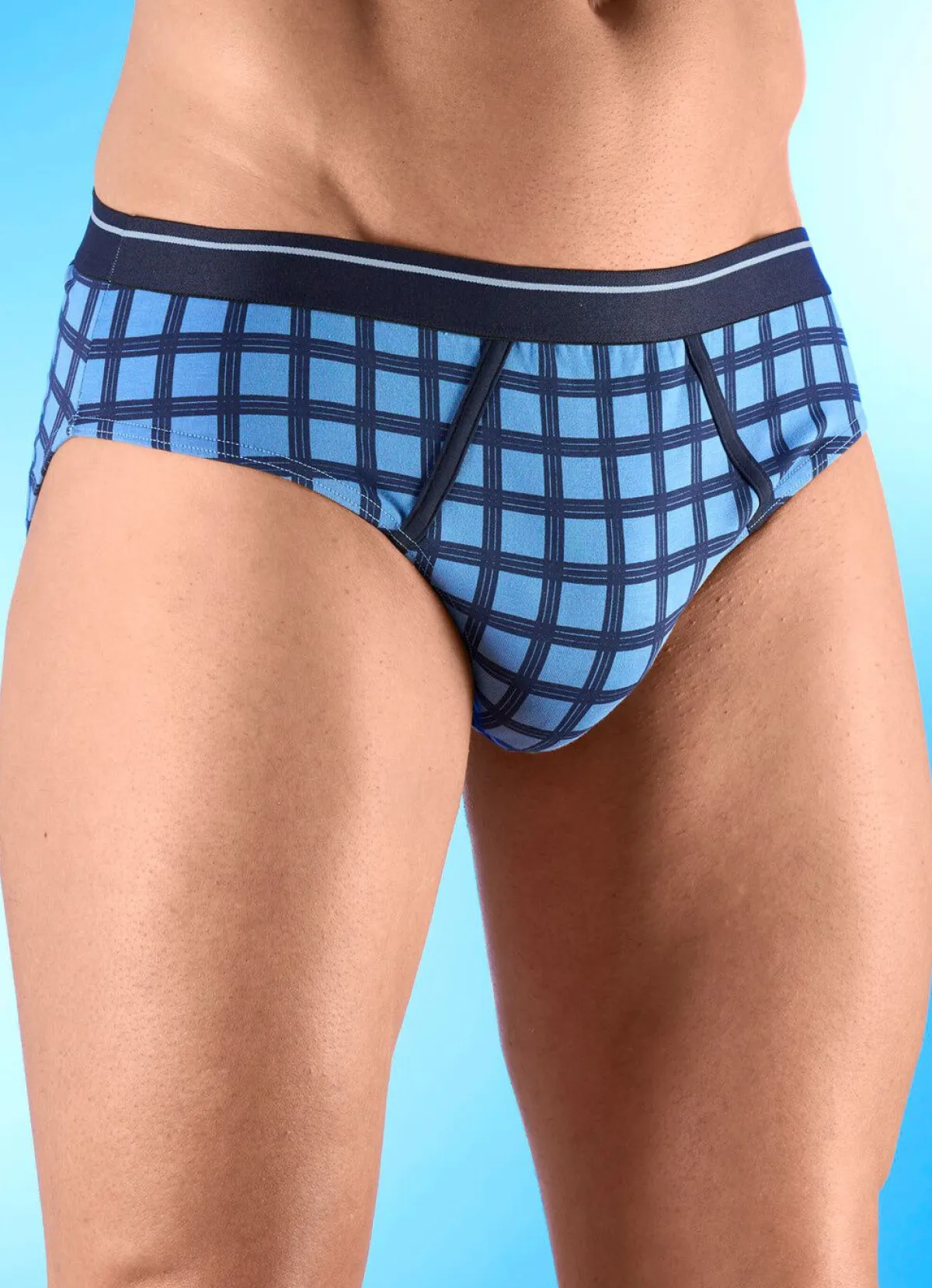 Clearance BADER Dreierpack Slips mit Karodessin 2X JEANSBLAU-MARINE, 1X MARINE-JEANSBLAU