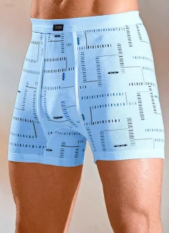 Hot BADER Dreierpack Unterhosen aus Feinripp mit Eingriff, bunt dessiniert 2X WEISS-BUNT, 1X HELLBLAU-BUNT