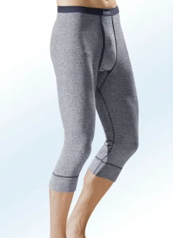 BADER Dreierpack Unterhosen, wadenlang, aus Feinripp mit Eingriff, bunt 2X JEANSBLAU MELIERT, 1X ANTHRAZIT MELIERT