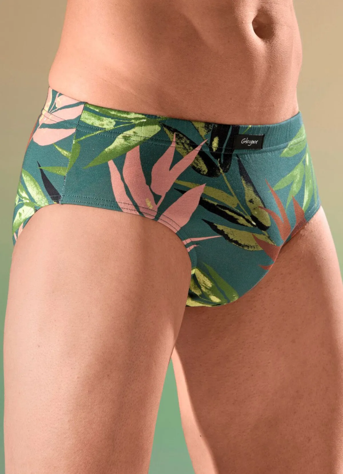 New GLEYMOR Dreierpack Slips mit Dehnbund 2X GRÜN-BUNT, 1X UNI GRÜN