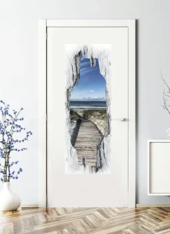 BADER 3D-Tür-Sticker Strand nordisch BLAU