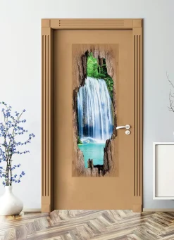 BADER 3D-Tür-Sticker Wasserfälle BLAU