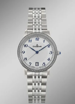 New DUGENA -Quartz-Damenuhr mit Edelstahlbandgehäuse