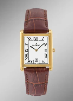 New DUGENA -Quartz-Herrenuhr mit Edelstahlgehäuse und Lederband