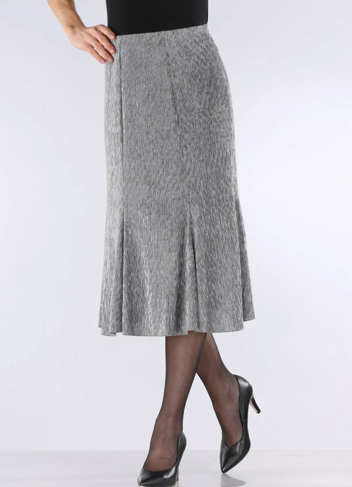 Discount KLAUS MODELLE MADE IN GERMANY Edel schimmernder Bahnenrock SILBERGRAU