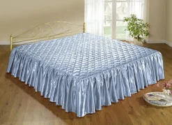 Discount BADER Edel glänzende Tagesdecke und Kissenbezüge mit Steppung in Muscheloptik BLAU