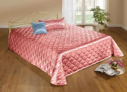 Discount BADER Edel glänzende Tagesdecke und Kissenbezüge mit Steppung in Muscheloptik ROSA
