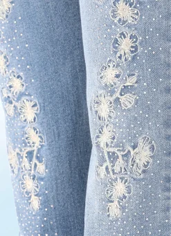 Clearance BADER Edel-Jeans mit Stickerei-Applikationen und Glitzersteinchen HELLBLAU