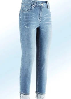 BADER Edel-Jeans in 7/8-Länge mit hübschem Glitzersteinchenbesatz HELLBLAU