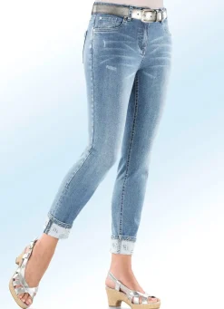 BADER Edel-Jeans in 7/8-Länge mit hübschem Glitzersteinchenbesatz HELLBLAU