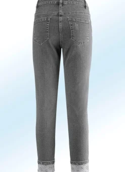 BADER Edel-Jeans in 7/8-Länge mit hübschem Glitzersteinchenbesatz GRAU
