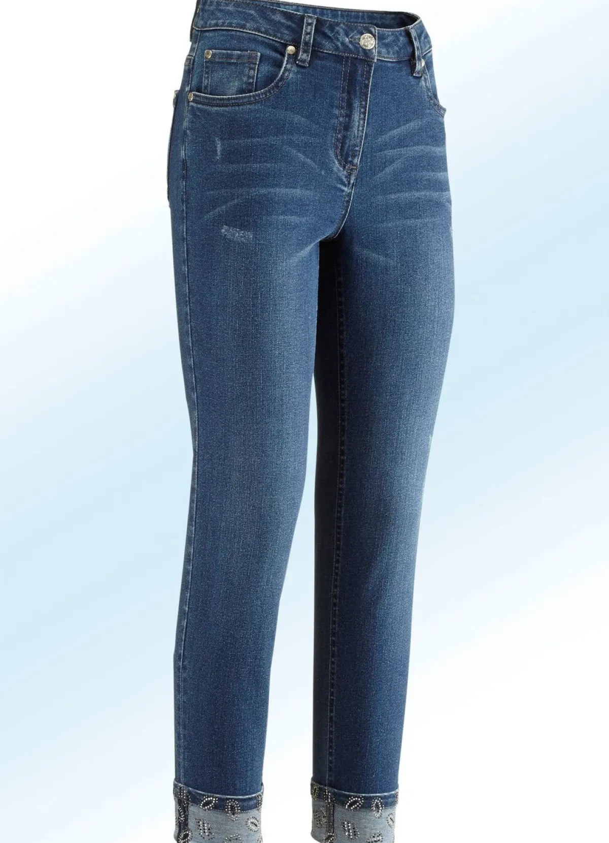 BADER Edel-Jeans in 7/8-Länge mit hübschem Glitzersteinchenbesatz JEANSBLAU