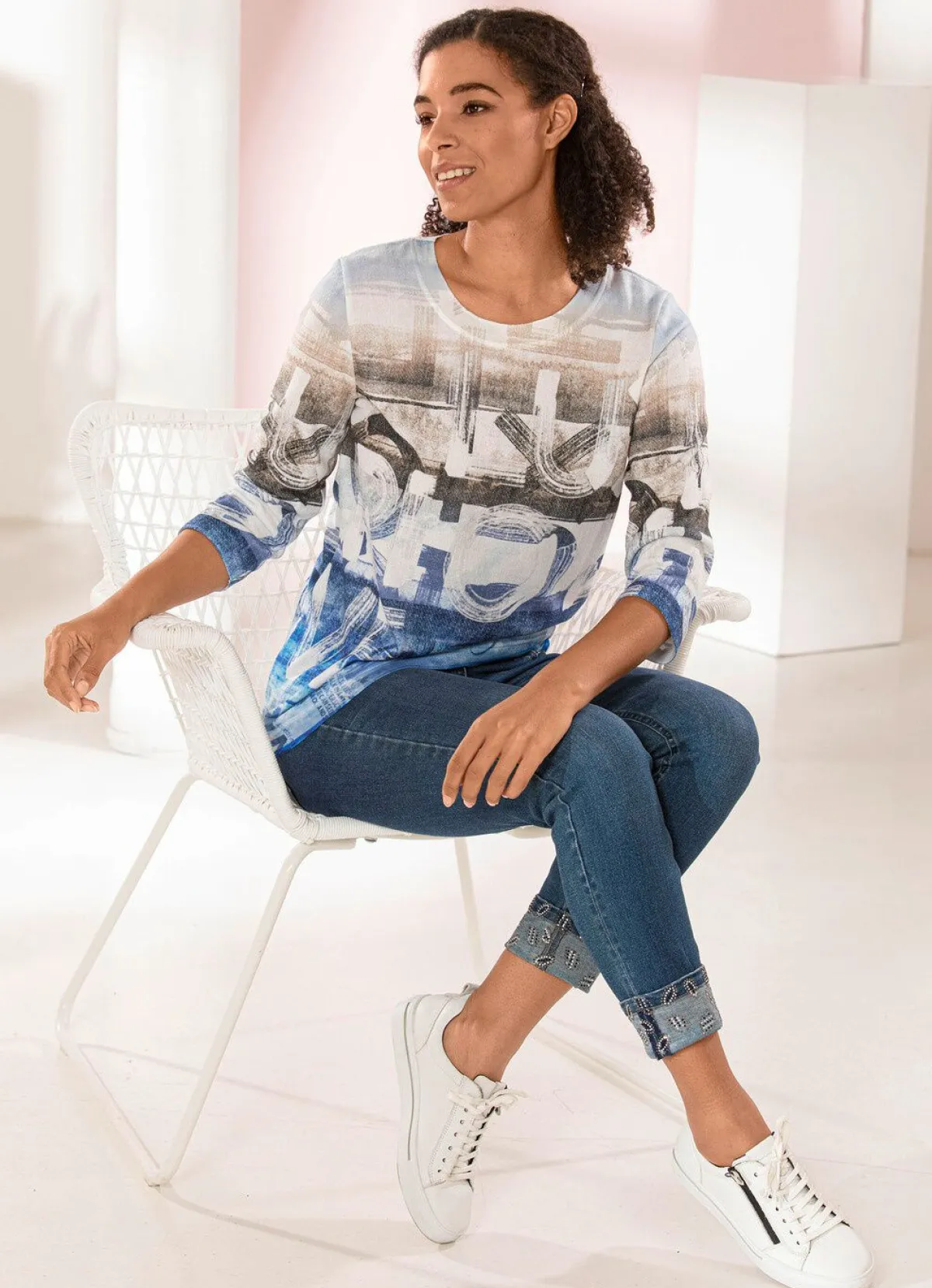 BADER Edel-Jeans in 7/8-Länge mit hübschem Glitzersteinchenbesatz JEANSBLAU