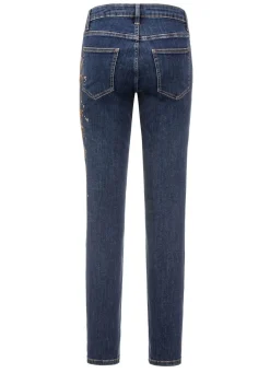 New BADER Edel-Jeans mit handbemalten, floralen Motiven DUNKELBLAU