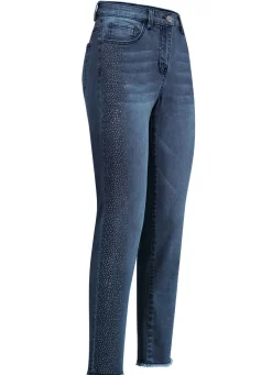 Best BADER Edel-Jeans mit tollen Glitzersteinchen und Fransensaum DUNKELBLAU