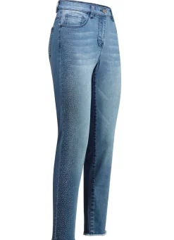 Outlet BADER Edel-Jeans mit tollen Glitzersteinchen und Fransensaum HELLBLAU