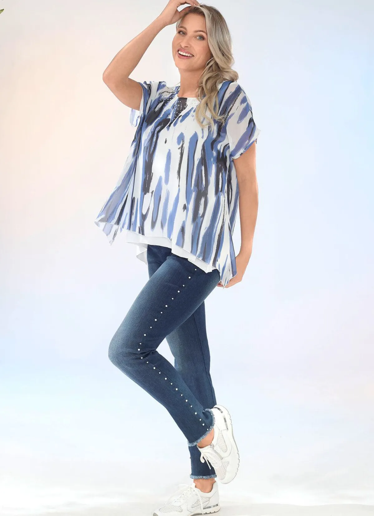 Outlet BADER Edel-Jeans mit tollen Zierperlen JEANSBLAU