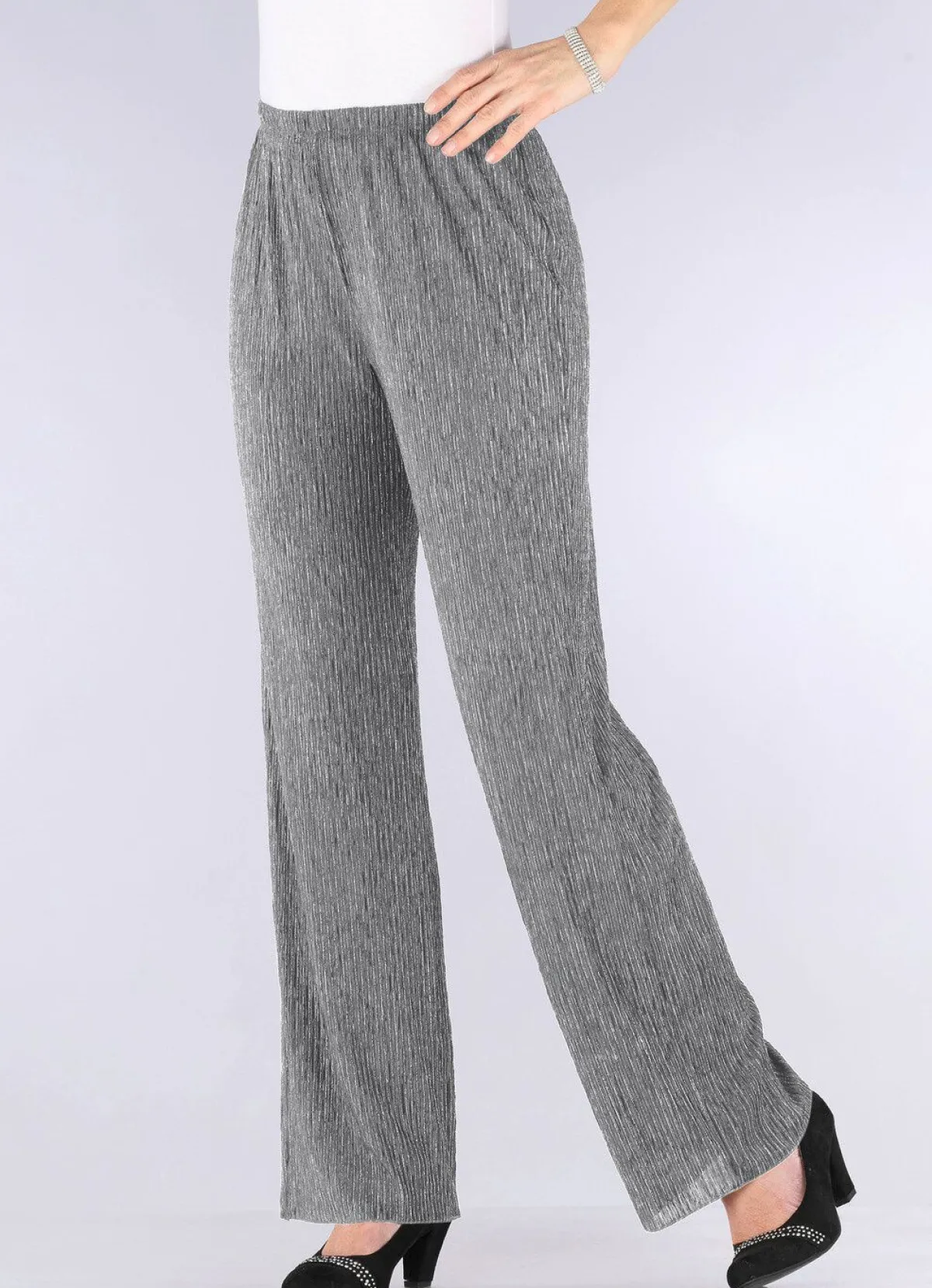 New KLAUS MODELLE MADE IN GERMANY Edel schimmernde Hose SILBERGRAU