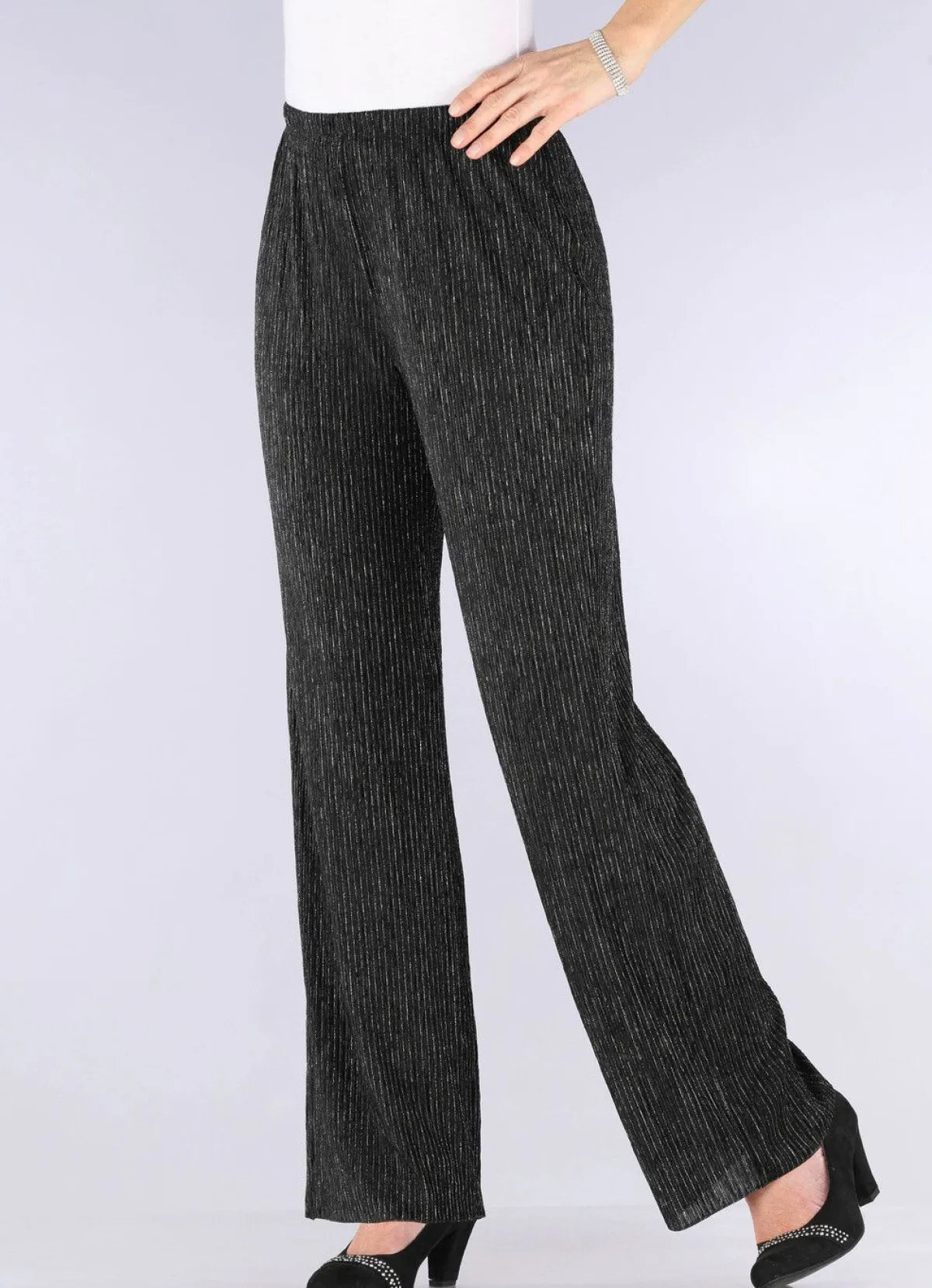 New KLAUS MODELLE MADE IN GERMANY Edel schimmernde Hose SCHWARZ