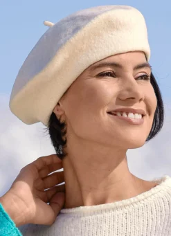 Hot BADER Edle Damen-Baskenmütze, aus reiner Schurwolle WOLLWEISS