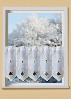 Hot PLAUENER STICKEREI Edler Kurzstore mit WEISS-GOLD