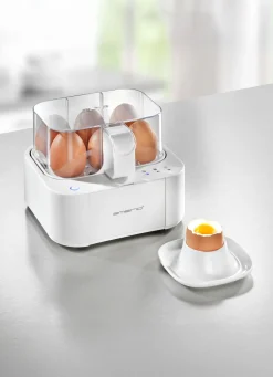 BADER Eierkocher mit Lichtsignal und Sprachausgabe WEISS