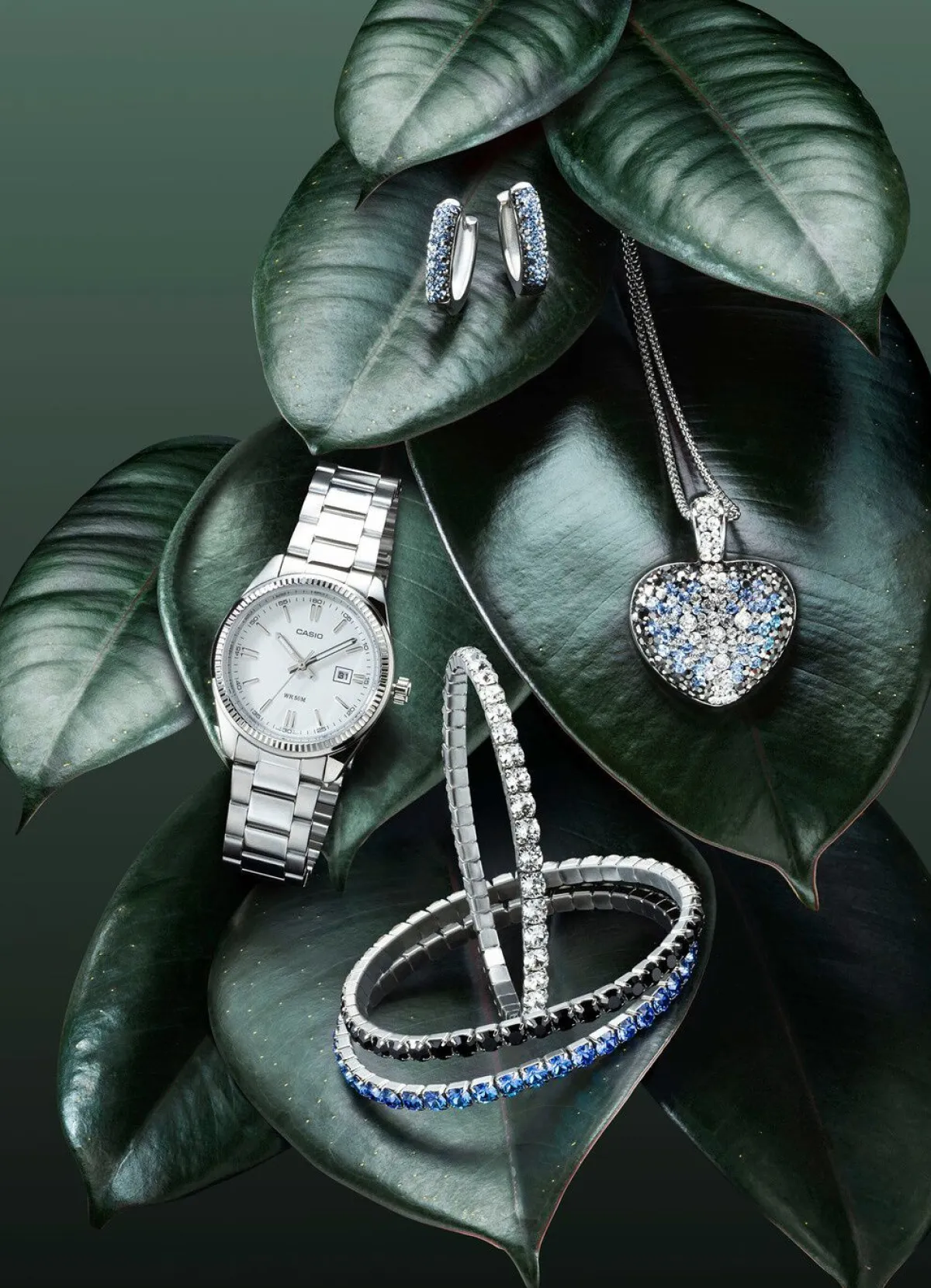 New BADER Elastisches Armband aus Edelstahl mit schwarzen Kristallen