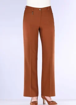 Outlet KLAUS MODELLE MADE IN GERMANY Elegante Hose mit apartem Zieranhänger COGNAC