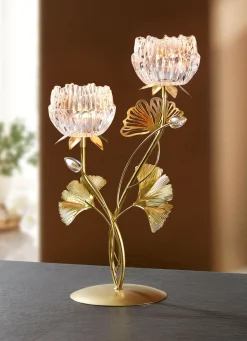 Sale BADER Eleganter Teelichthalter aus Metall und Glas GOLD
