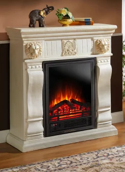 Hot BADER Elektrischer Kamin aus Kunststein CREME