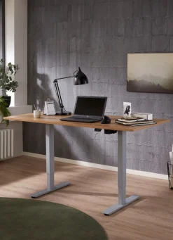 BADER Elektrisch höhenverstellbarer Schreibtisch ALU GRAU-BUCHE