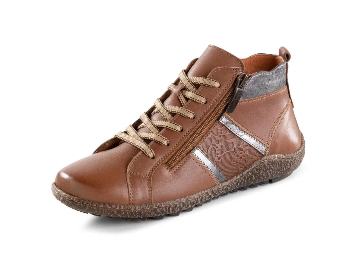 Clearance ELENA EDEN , bequeme Damen-Boots, Weite G, mit herausnehmbarem Fußbett BRAUN-ALTSILBER