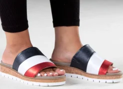 Best ELENA EDEN , bequeme Damen-Pantoletten, Weite G, mit herausnehmbarem Fußbett BLAU-WEISS-ROT