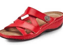 BADER ELENA EDEN, bequeme Damen-Pantoletten, Weite G, mit Klettverschluss ROT